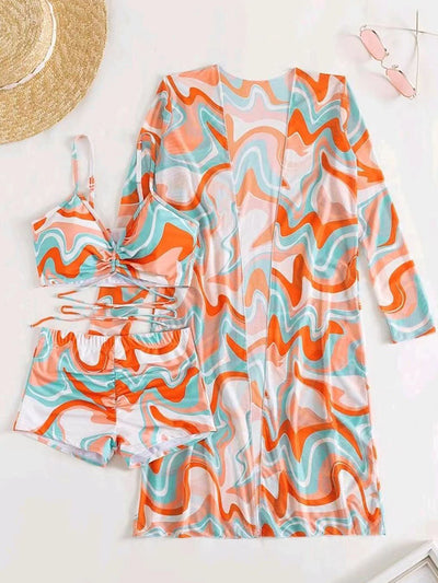 Tropical Paradise Set - 3-Piece Bikini with Cardigan