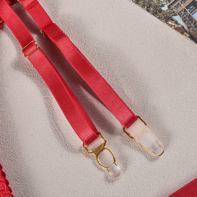 Lace Pearl Garter Set - 4PC See-Through Lingerie