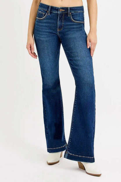 RISEN Full SIze Tummy Control Mid Rise Flare Jeans Plus SIze - Fashions Envy