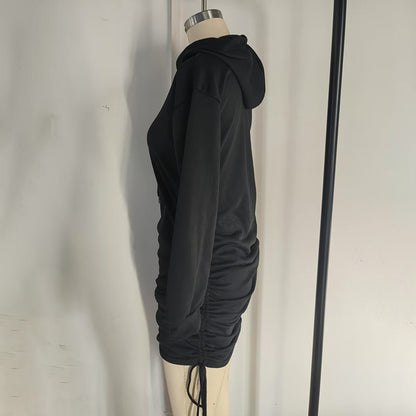 Hoodie Mini Dress - Bodycon Dress with Drawstring