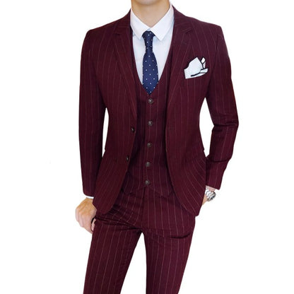 Mens Formal 3 Piece Pinstripe 2 Button Suit - Fashions Envy