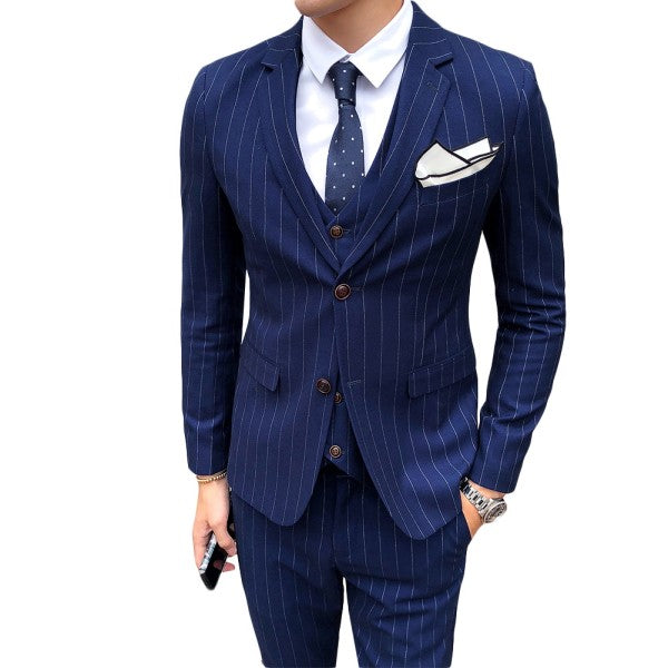 Mens Formal 3 Piece Pinstripe 2 Button Suit - Fashions Envy