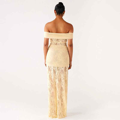 Sexy Sheer Mesh And Lace Off-Shoulder Dress For Women