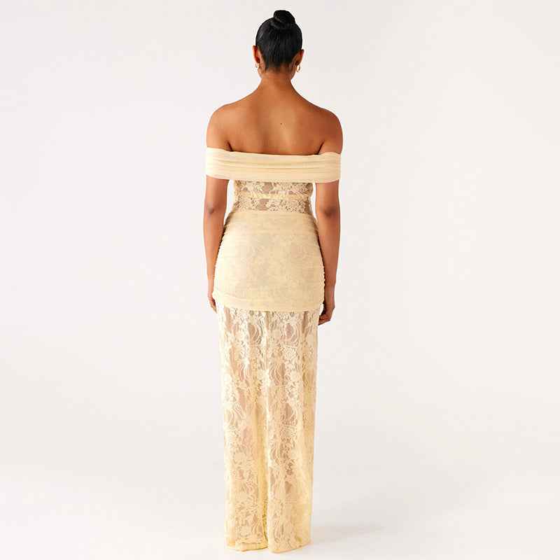 Sexy Sheer Mesh And Lace Off-Shoulder Dress For Women