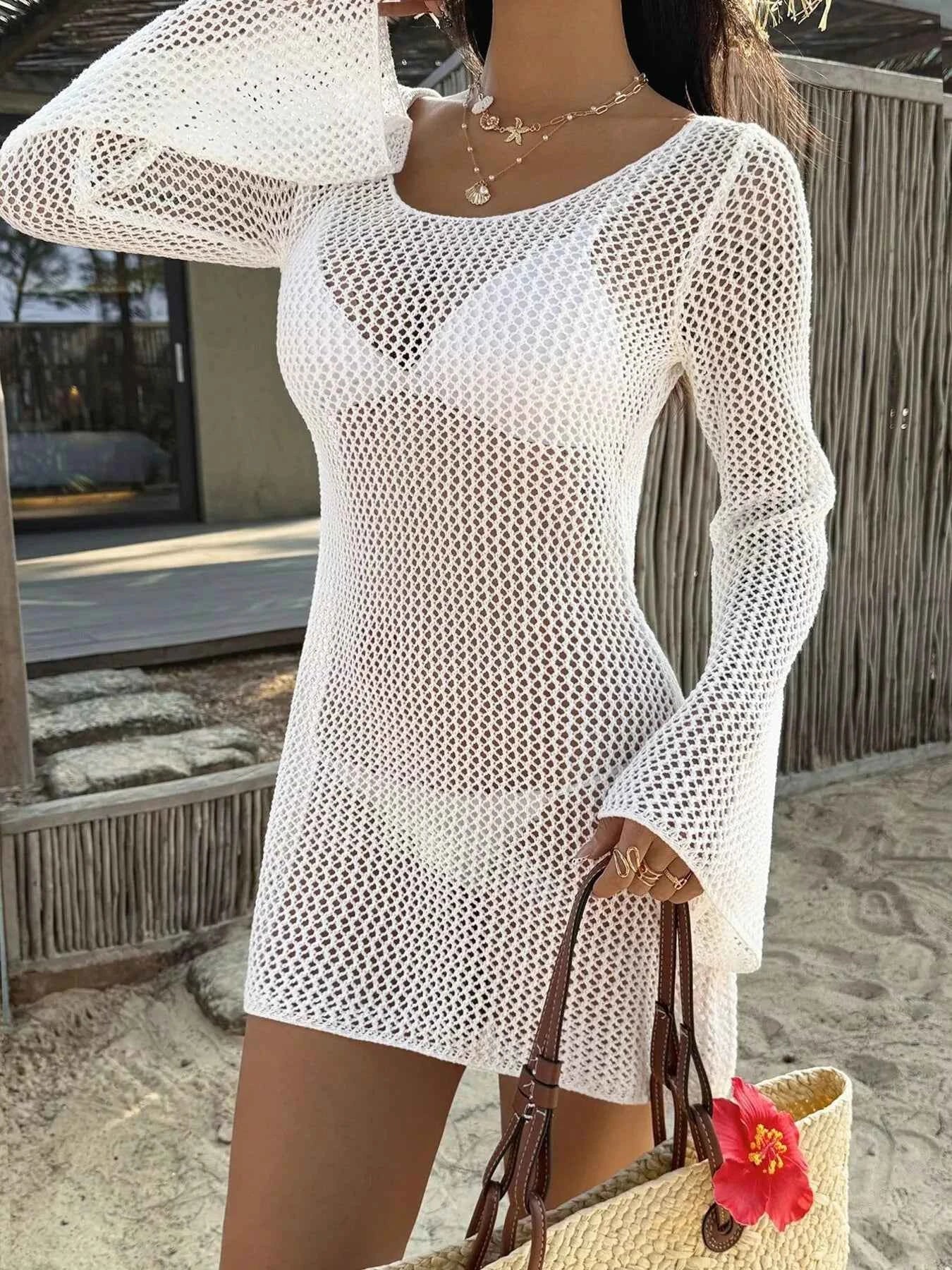 Long Sleeve Knit Cover Up Dress