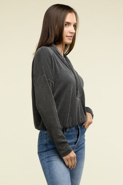 Textured Line Elastic Waist Pullover Top - Fashions Envy