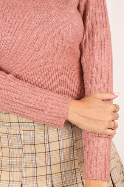 Crop Mock Neck Long Sleeve Sweater