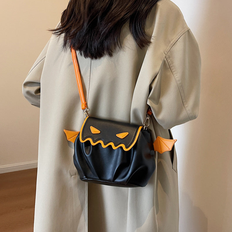 Halloween Pumpkin Crossbody Bag - Cartoon Shoulder Bag with Wings