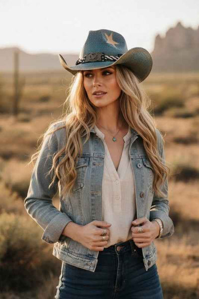 Western Eagle Plate Star Print Cowboy Hat