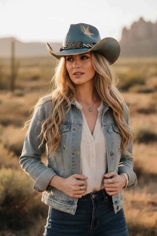 Western Eagle Plate Star Print Cowboy Hat