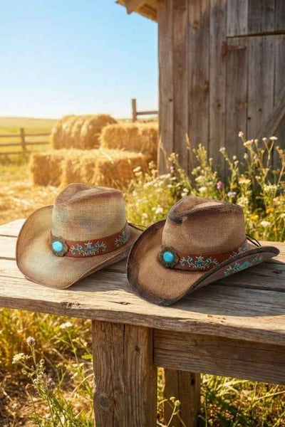 Embroidered Brim Turquoise Hatband Cowboy Hat
