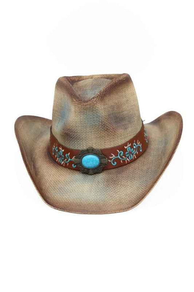Embroidered Brim Turquoise Hatband Cowboy Hat