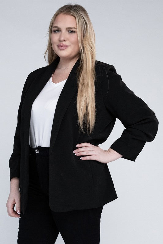 Hip Length Casual Plus Size Shawl Lapel Blazer