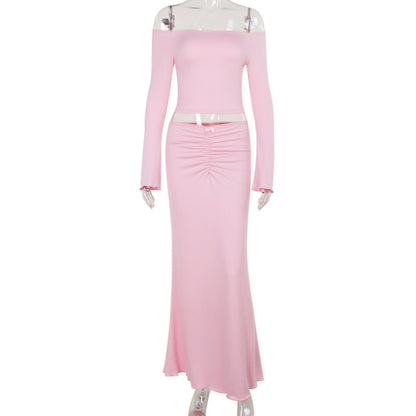 Two-Piece Skirt Set - One Shoulder Top Outfit