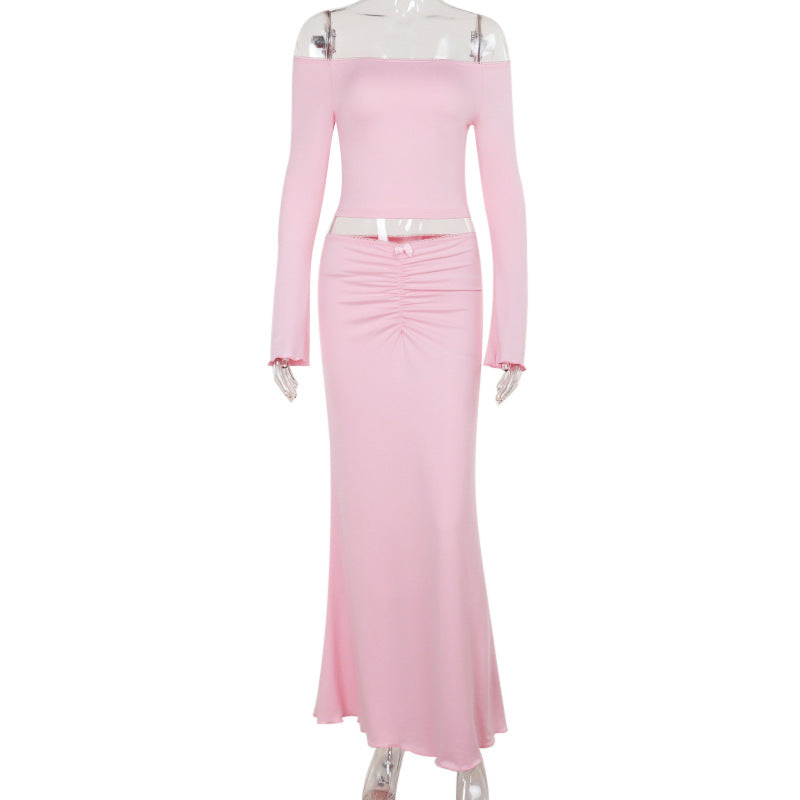 Two-Piece Skirt Set - One Shoulder Top Outfit