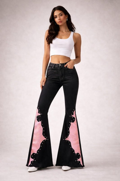 Black Studded Bell Bottom Jeans - USA Made Western Style