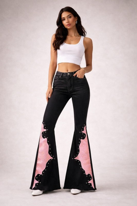 Black Studded Bell Bottom Jeans - USA Made Western Style