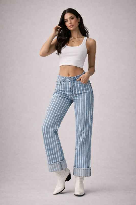 Gary Low Rise Stripe Jean - Light Wash