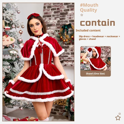 Red Christmas Party Outfit Set - Velvet Bow Dress