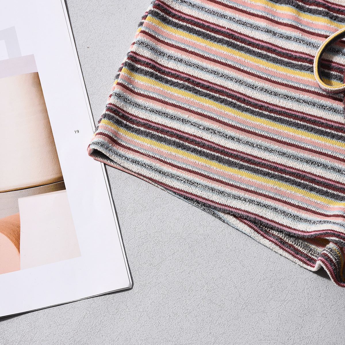 Striped Halter Crop Top and Shorts Set - Multicolor Outfit