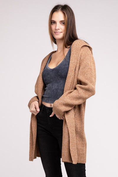 Hooded Open Front Sweater Cardigan - Fashions Envy
