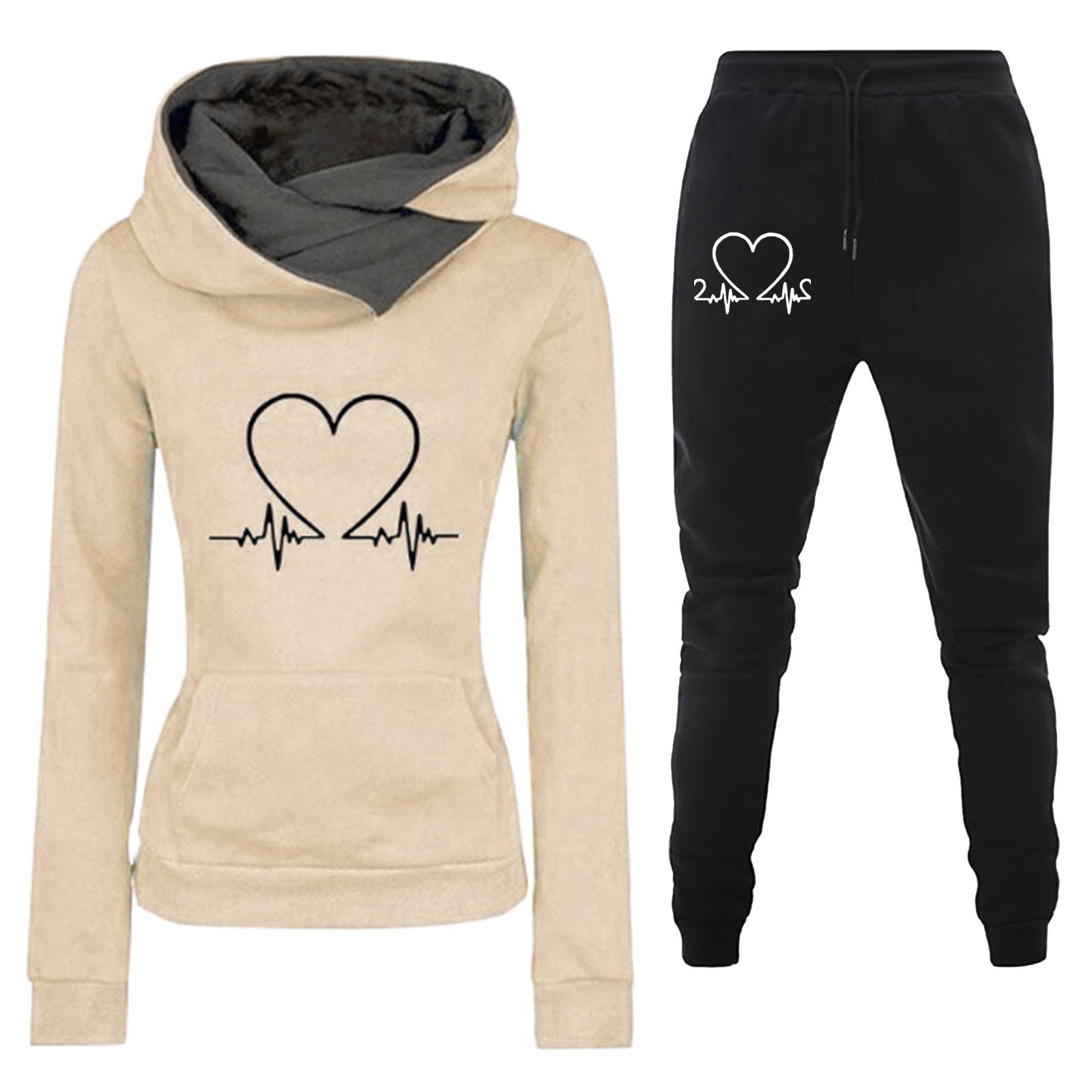 Hoodie Set - Heartbeat Print Two-Piece Outfit
