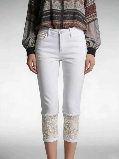 Full Size Lace Trimmed Capri Jeans Plus Size