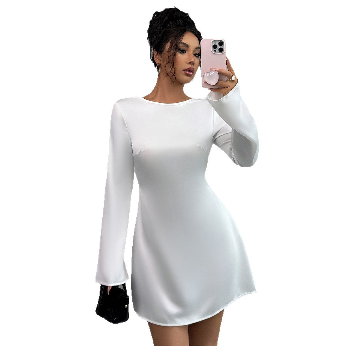 Backless Mini Dress - Flared Long Sleeve Party Dress