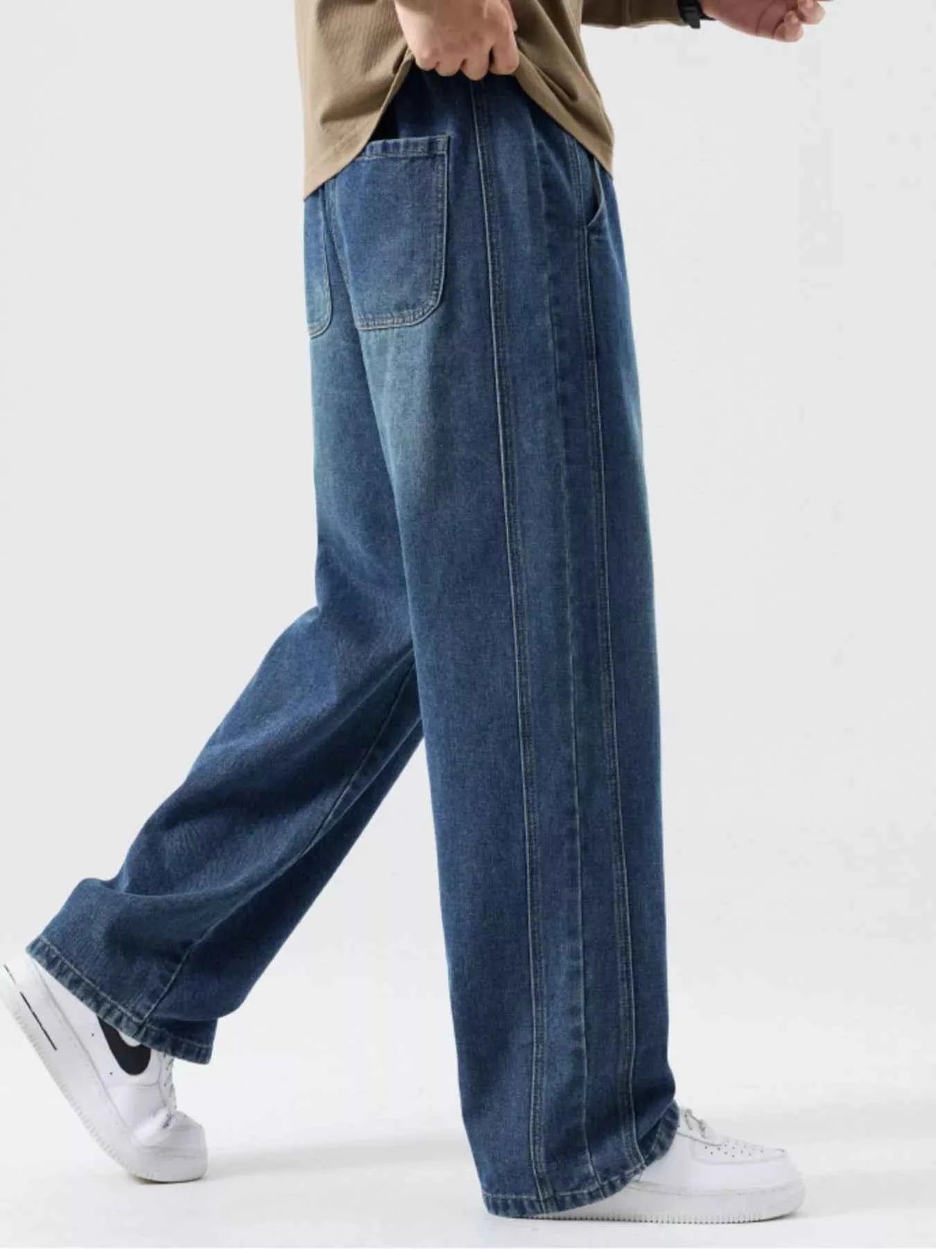 Men's Plus Size Casual Drawstring Wide-Leg Jeans