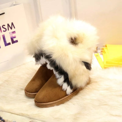 Fluffy Fur Cuff Round Toe Boots - Fashions Envy