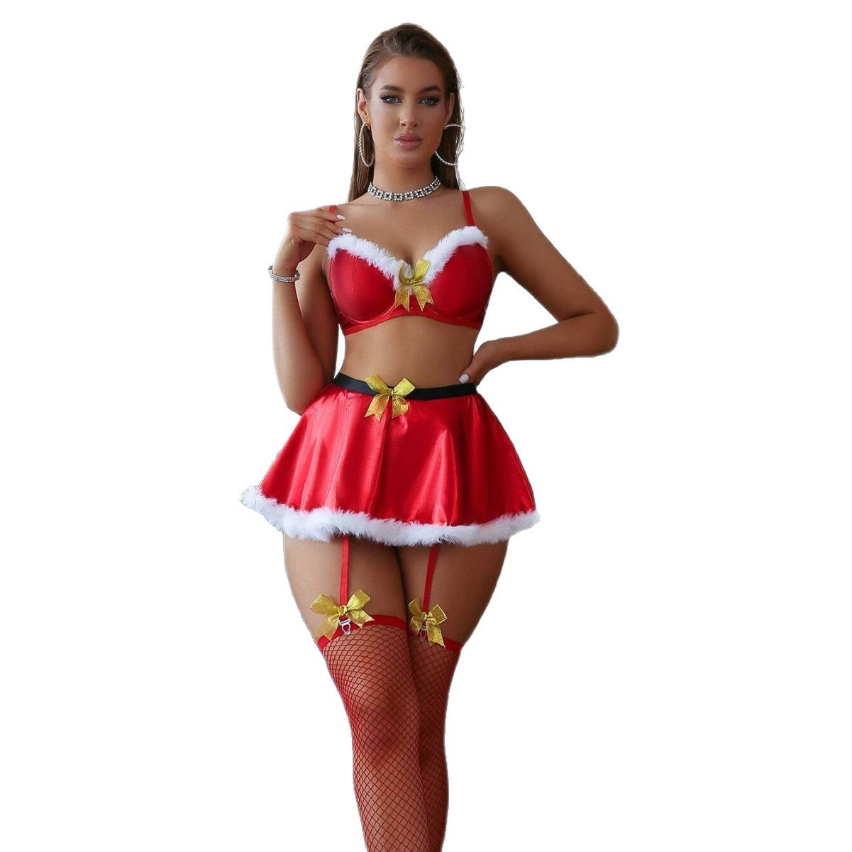 Christmas Lingerie Set - Festive Red Roleplay Outfit
