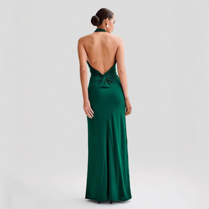 Halter Backless Maxi Dress - Elegant Formal Gown