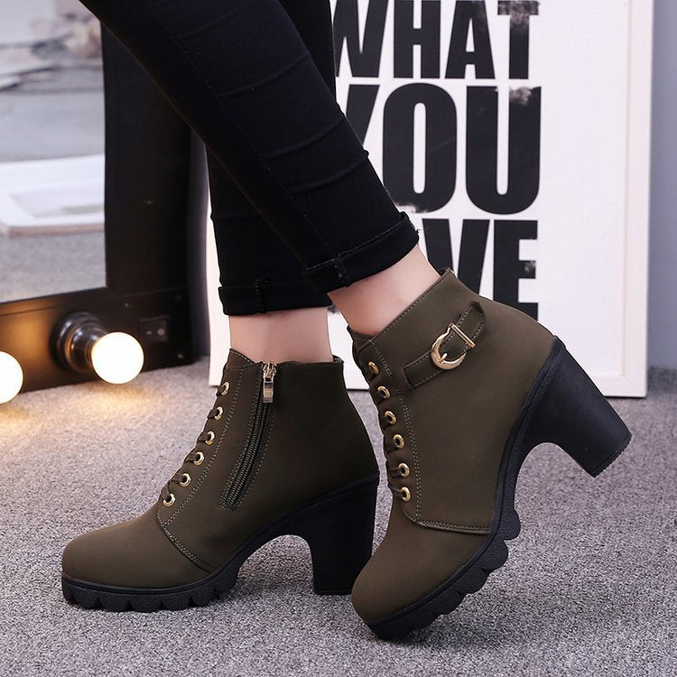 Cross Strap Ankle Boots - Edgy Buckle Combat Booties