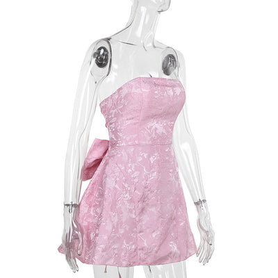 Jacquard Strapless Bow Mini Dress - Prom Gown 2026