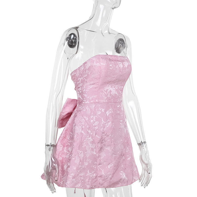 Jacquard Strapless Bow Mini Dress - Prom Gown 2026