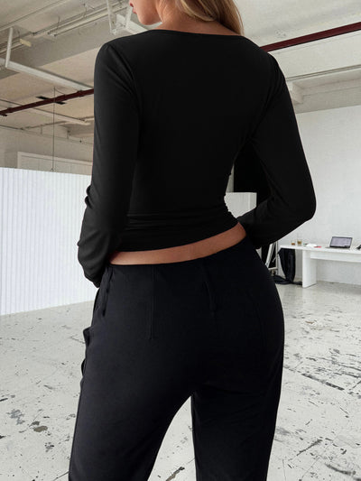 Sweetheart Lace Crop Top - Long Sleeve Cropped T-Shirt