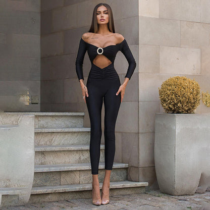 Women's Off-Shoulder Hollow Jumpsuit - Slim Fit Design - Fashions Envy