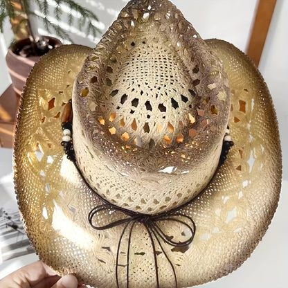 Retro Fashion Large Eaves Curved Edge Hard Straw Western Cowboy Hat
