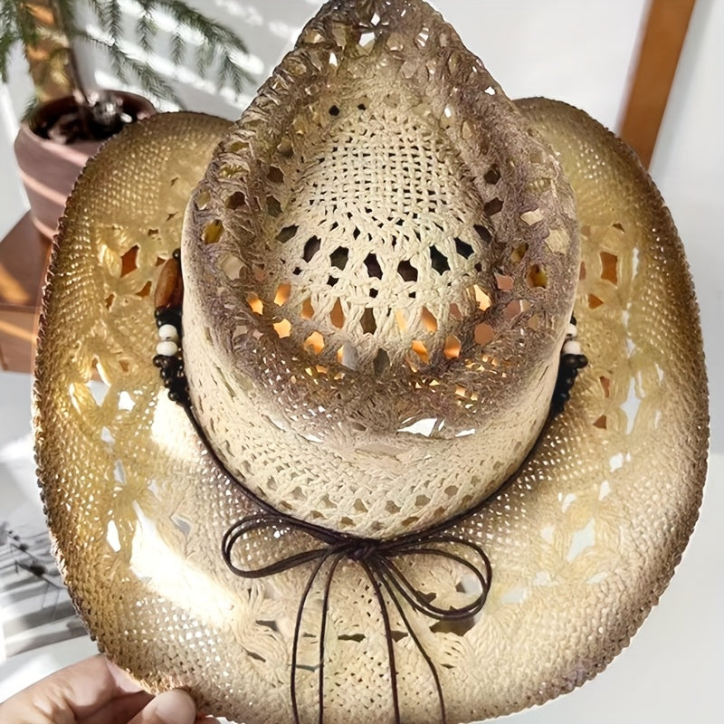 Retro Fashion Large Eaves Curved Edge Hard Straw Western Cowboy Hat