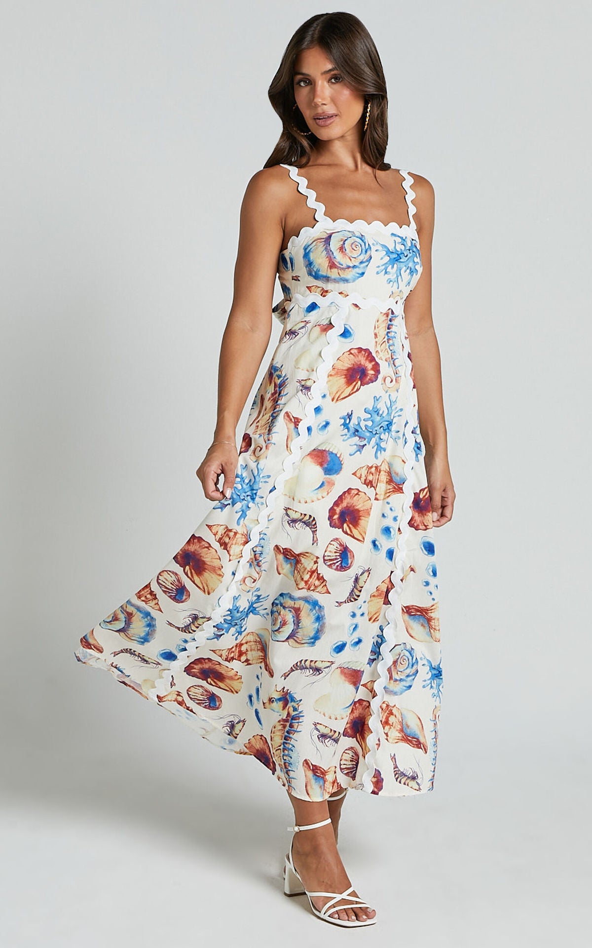 Floral Patchwork Cami Midi Dress - High Waist Boho