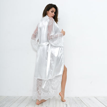 Lace Nightdress Robe - Full Length Tie Sexy Sleepwear