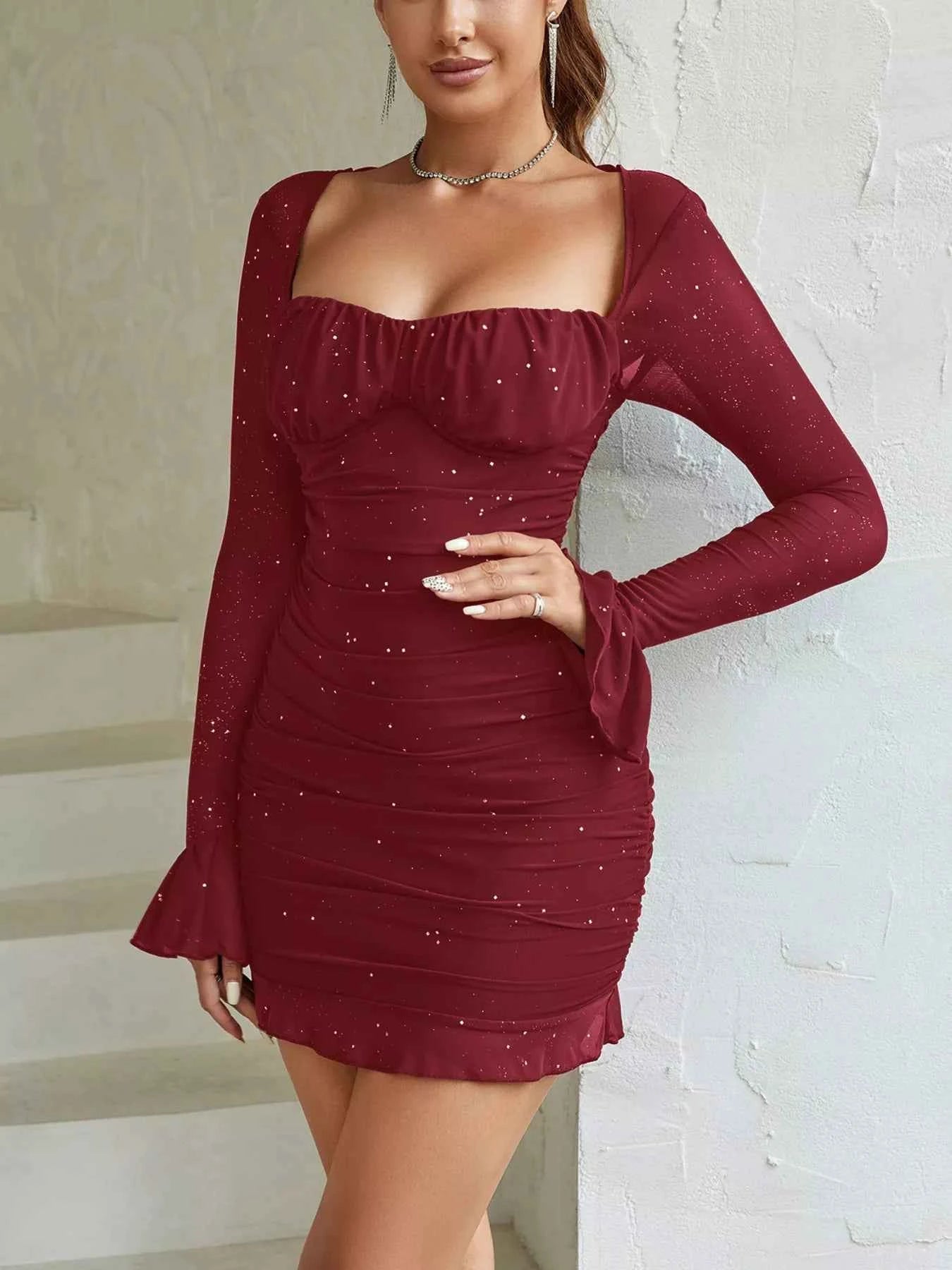 Ruched Glitter Bodycon Mini Dress