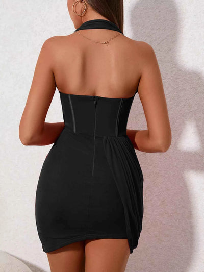 Ruched Halter Neck Mini Dress