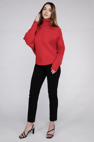 Viscose Dolman Sleeve Turtleneck Sweater - Fashions Envy
