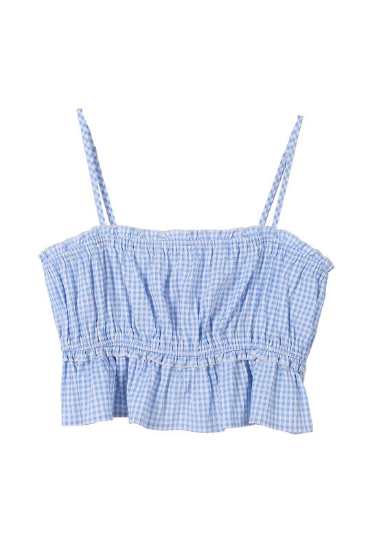 Blue Gingham Pattern Tank Top