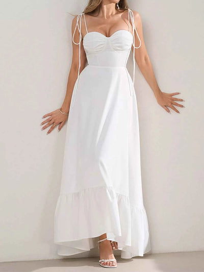 Sweetheart Neck Tie-Strap Ruffle Hem Maxi Dress
