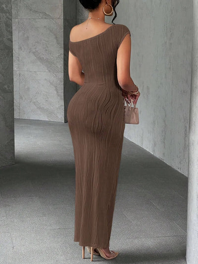 Asymmetrical One Shoulder Bodycon Maxi Dress - Fashions Envy