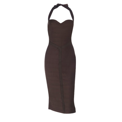 Halter Knit Dress - Ribbed Bodycon Tie Neck Mini - Fashions Envy