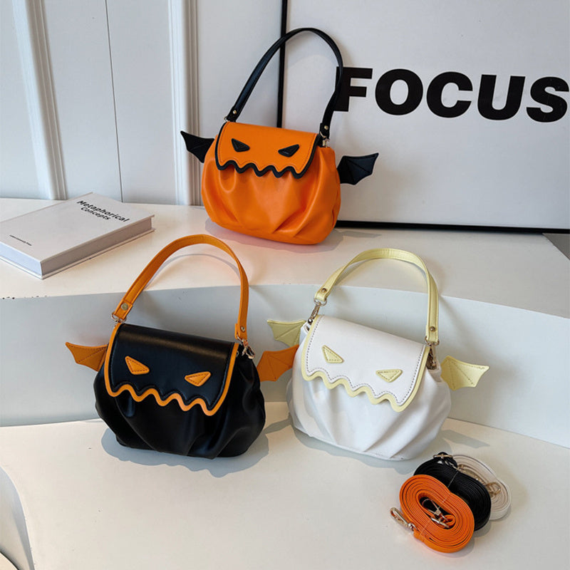 Halloween Pumpkin Crossbody Bag - Cartoon Shoulder Bag with Wings