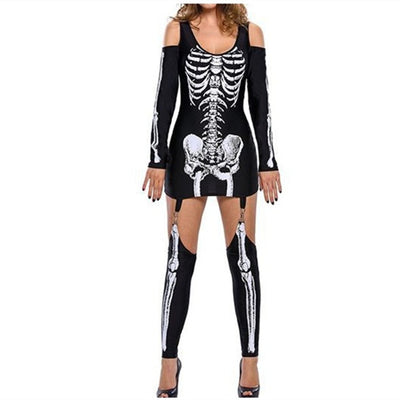 Skeleton Print Sexy Off-shoulder Halloween Costume